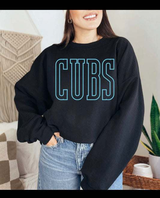 Cubs black metallic puff crewneck